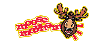 Illustrated logo of a cartoon moose and Moose Mayhem